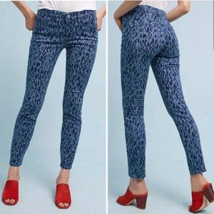 Anthropologie Pilcro & the Letterpress Blue Leopard Mid-Rise Skinny Jeans 28
